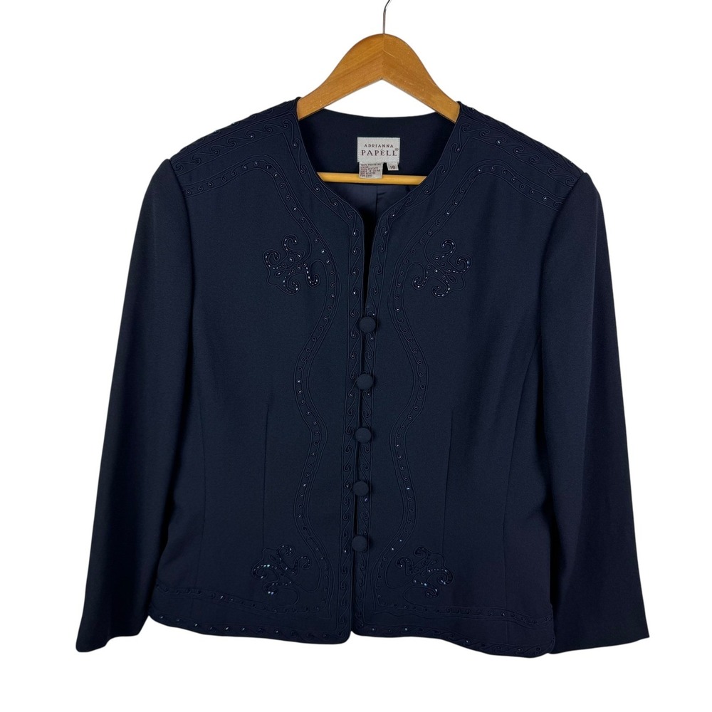 Adrianna Papell Embellished Beaded Button Front Jacket Size 16 Evening Formal